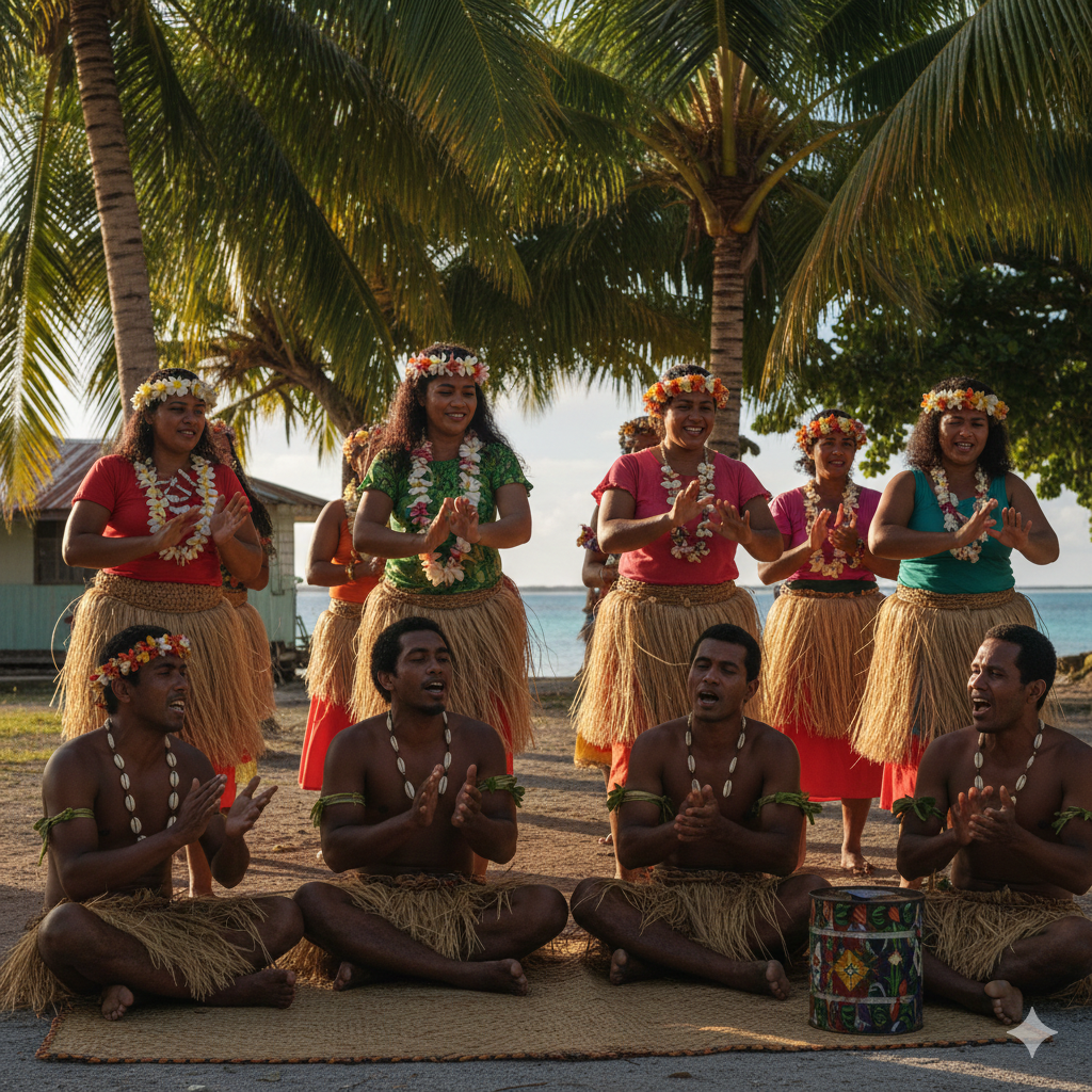 Tuvaluan islanders performing the Fatele dance and music.